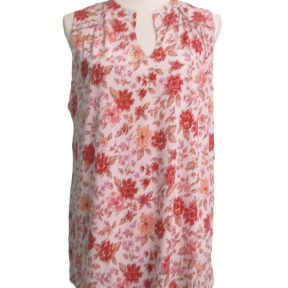 Beacon Apparel Cottage-Core Floral Sleeveless Stretch Blouse-XL NWOT